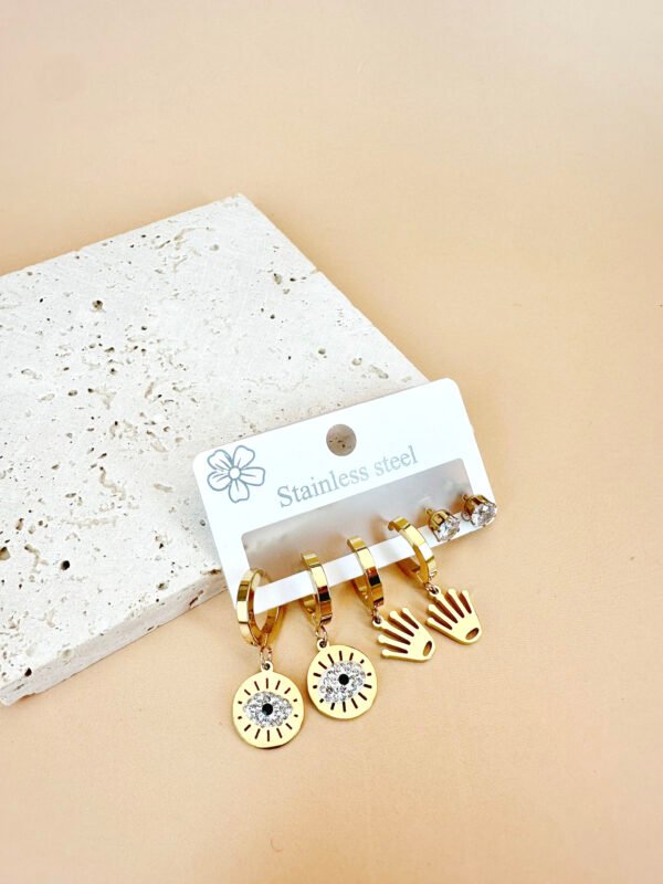 3 Boucles d'oreilles Acier inoxydable oeil