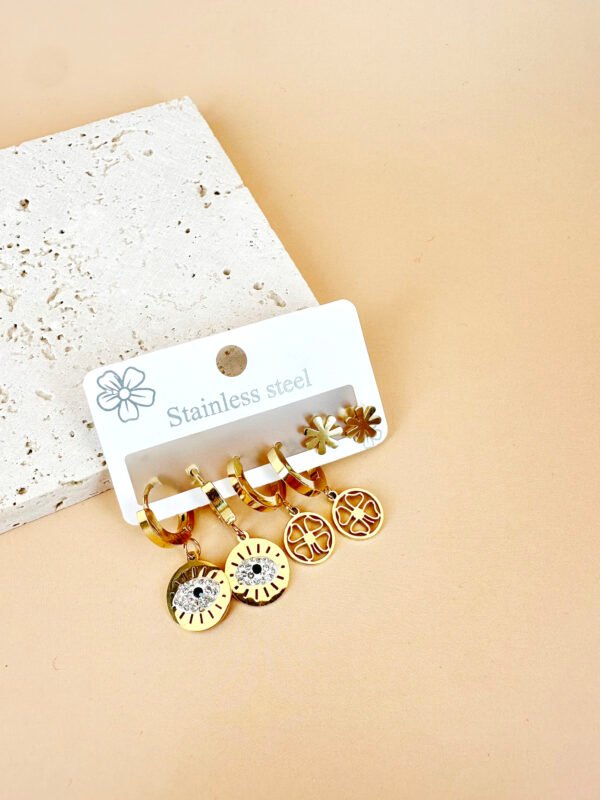 3 Boucles d'oreilles Acier inoxydable oeil
