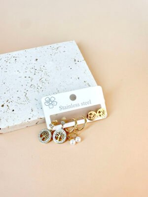 3 Boucles d’oreilles Acier inoxydable arbre de vie