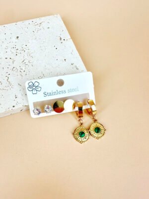 3 Boucles d’oreilles Acier inoxydable style malachite