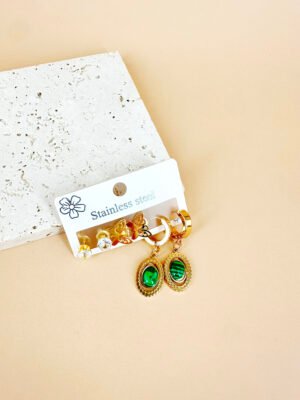 3 Boucles d’oreilles Acier inoxydable style malachite