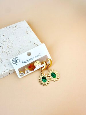 3 Boucles d’oreilles Acier inoxydable style malachite