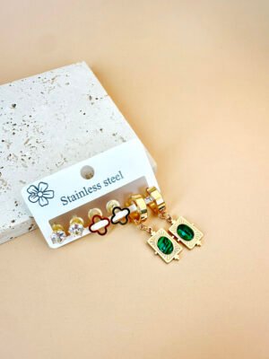 3 Boucles d’oreilles Acier inoxydable style malachite