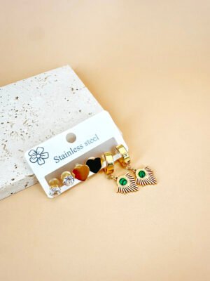3 Boucles d’oreilles Acier inoxydable style malachite