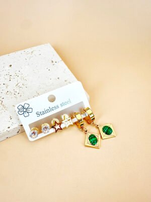 3 Boucles d’oreilles Acier inoxydable style malachite