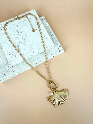Collier Acier Inoxydable ginkgo