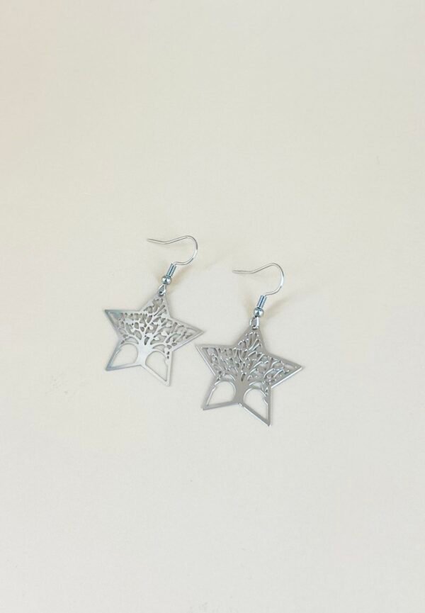 Boucles d'oreilles étoile arbre de vie filigrane acier inoxydable – Image 2