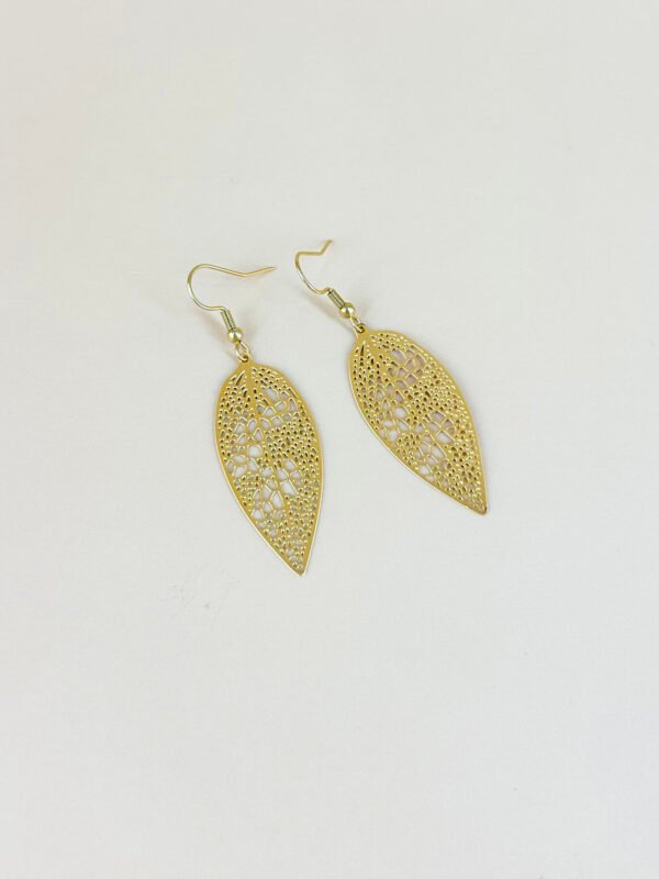 Boucles d'oreilles feuilles filigranes acier inoxydable – Image 2