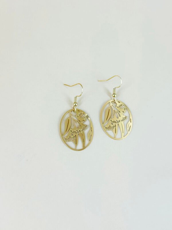 Boucles d'oreilles feuilles filigranes acier inoxydable – Image 2