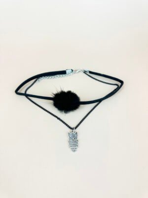Collier Ras cou ponpon et hibou