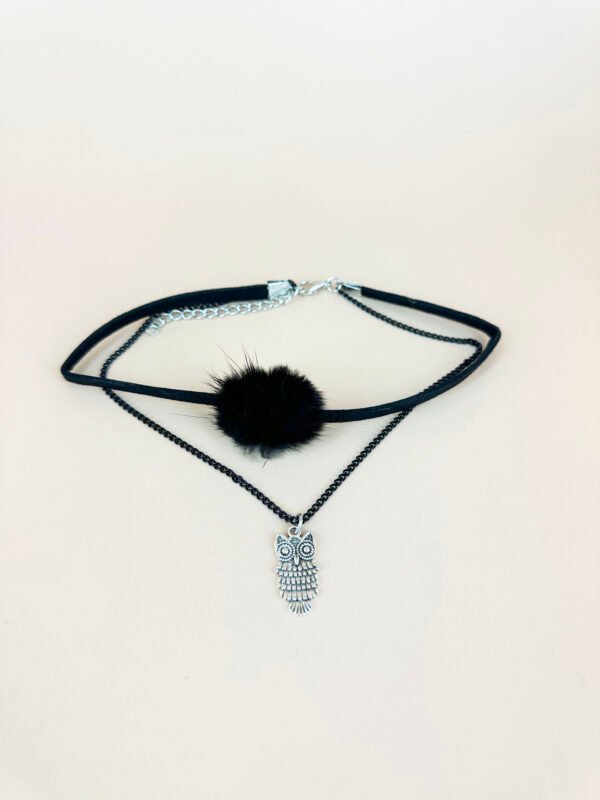 Collier Ras cou ponpon et hibou