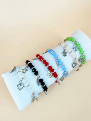 Lot de 12 Bracelets Perles avec charms coeur et ange