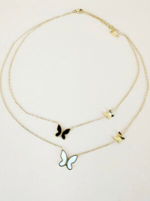 Collier double chaîne et papillon en acier inoxydable