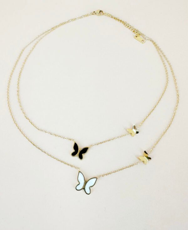 Collier double chaîne et papillon en acier inoxydable