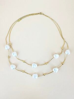 Collier double chaîne et perles en acier inoxydable
