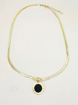Collier pendentif double face noir et blanc en acier inoxydable