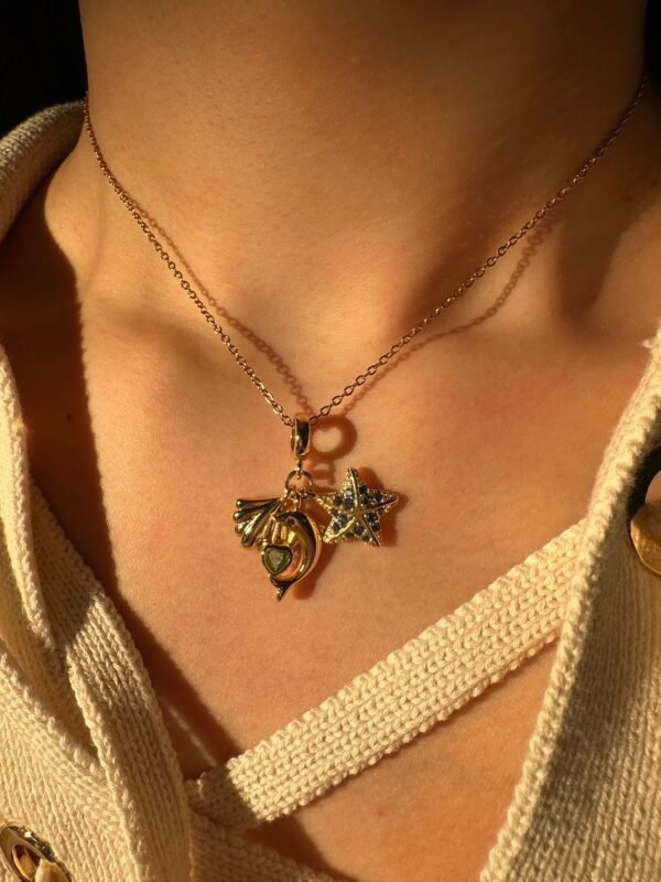 Collier charms coquillage dauphin coeur en acier inoxydable