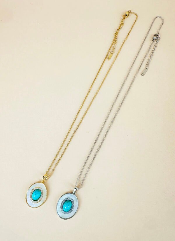 Collier Nacre, Turquoise, en acier inoxydable – Image 2
