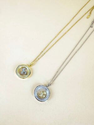 Collier lune étoile en acier inoxydable
