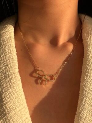 Collier noeud strass en acier inoxydable
