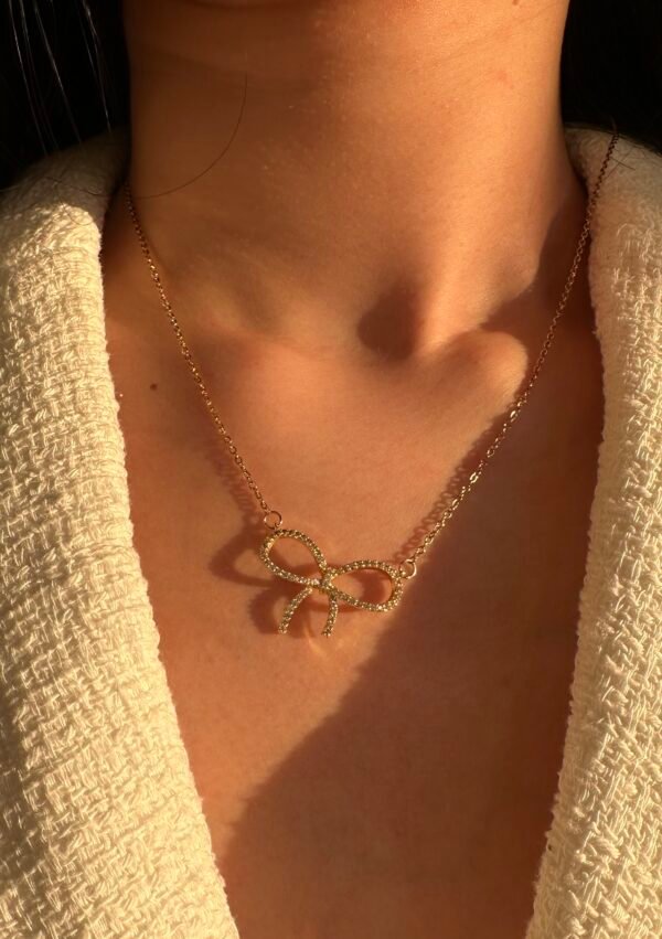 Collier noeud strass en acier inoxydable