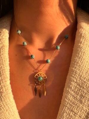 Collier attrape rêve style turquoise en acier inoxydable