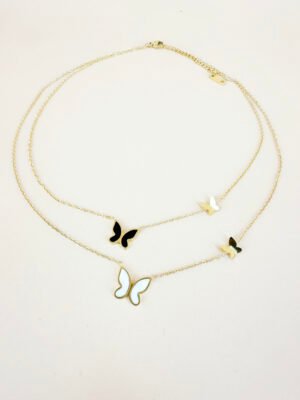 Collier double chaîne et papillon en acier inoxydable