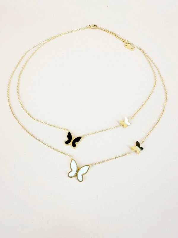 Collier double chaîne et papillon en acier inoxydable – Image 2