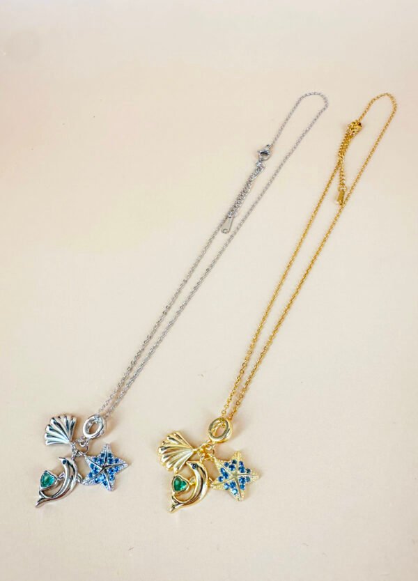 Collier charms coquillage dauphin coeur en acier inoxydable – Image 2