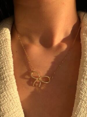 Collier noeud strass en acier inoxydable