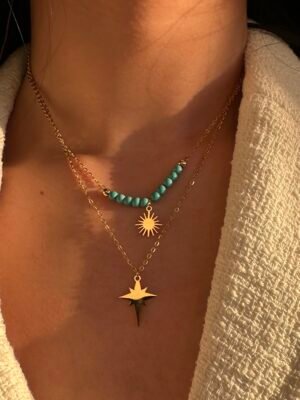 Collier double chaîne en acier inoxydable