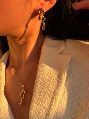 Ensemble parure collier et boucles d’oreilles en acier inoxydable