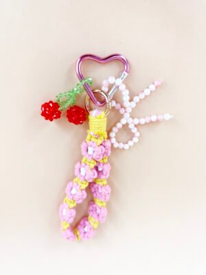 Grigri Bijou de sac, Cerise et porte clé fleurs brodées
