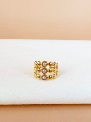 Bague motif avec perles en acier