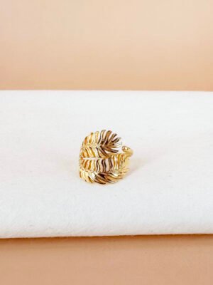 Bague motif plume en acier