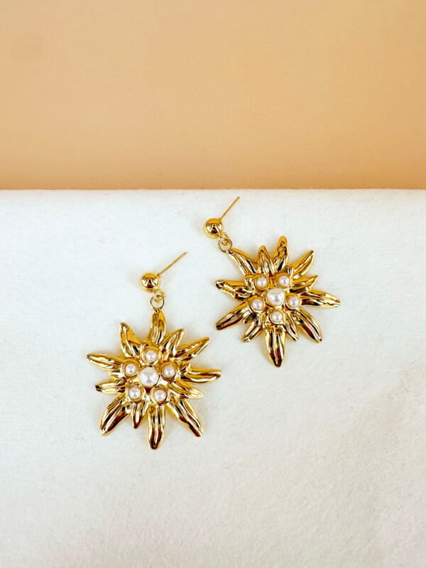 Boucles d'oreilles fleurs perles en acier inoxydable