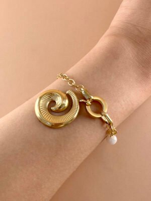 Bracelet charms coquillage et perle en acier inoxydable