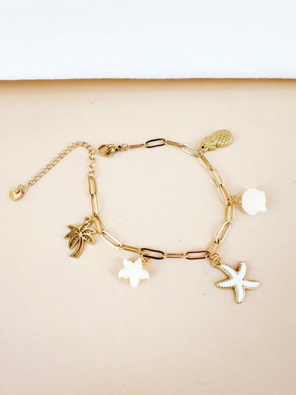 Bracelet charms etoile de mer et coquillage en acier inoxydable