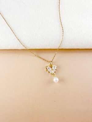 Collier cœur et perle en acier inoxydable