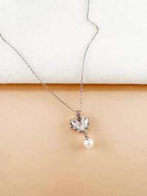 Collier cœur et perle en acier inoxydable