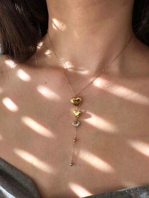 Collier pendentif long coeur en acier inoxydable