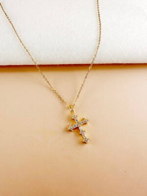 Collier croix en strass en acier inoxydable