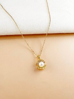 Collier coquillage et perle en acier inoxydable