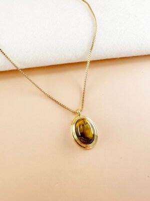 Collier médaillon œil de tigre en acier inoxydable