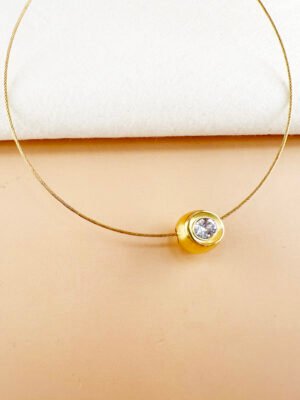 Collier rigide avec pendentif strass en acier inoxydable
