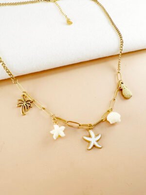 Collier charms étoile de mer, coquillage en acier inoxydable