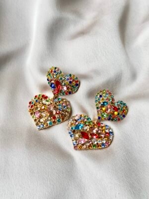 Boucles d’oreilles pendantes coeur strass
