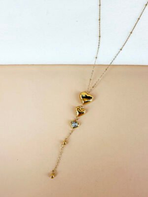 Collier pendentif long coeur en acier inoxydable