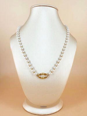 Collier perles avec motif style maillon en acier inoxydable