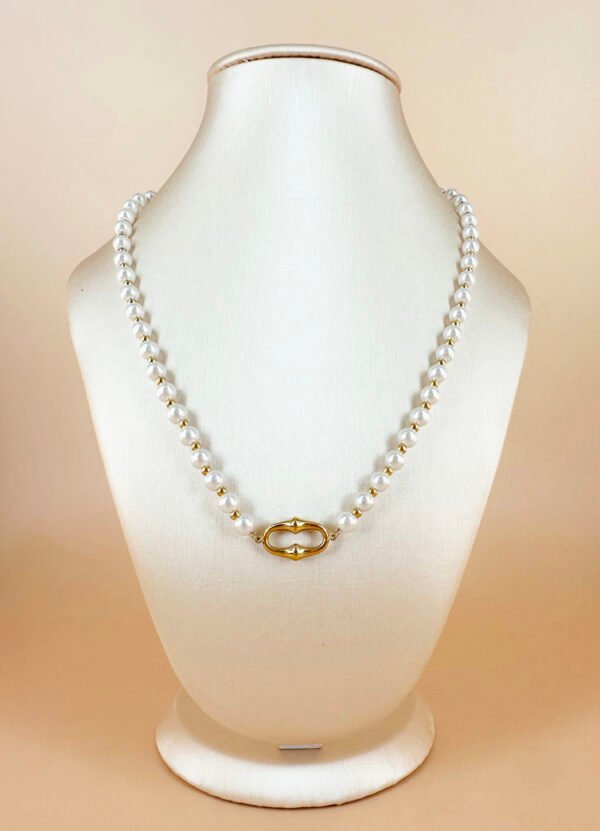 Collier perles avec motif style maillon en acier inoxydable – Image 2